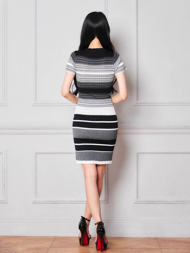 7/30新作!マルチボーダー半袖ニットワンピース[カジュアル/dazzy closet]