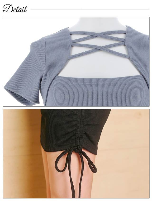 8/22新作!レースアップサイドギャザーリボン半袖ニットワンピース[カジュアル/dazzy closet]