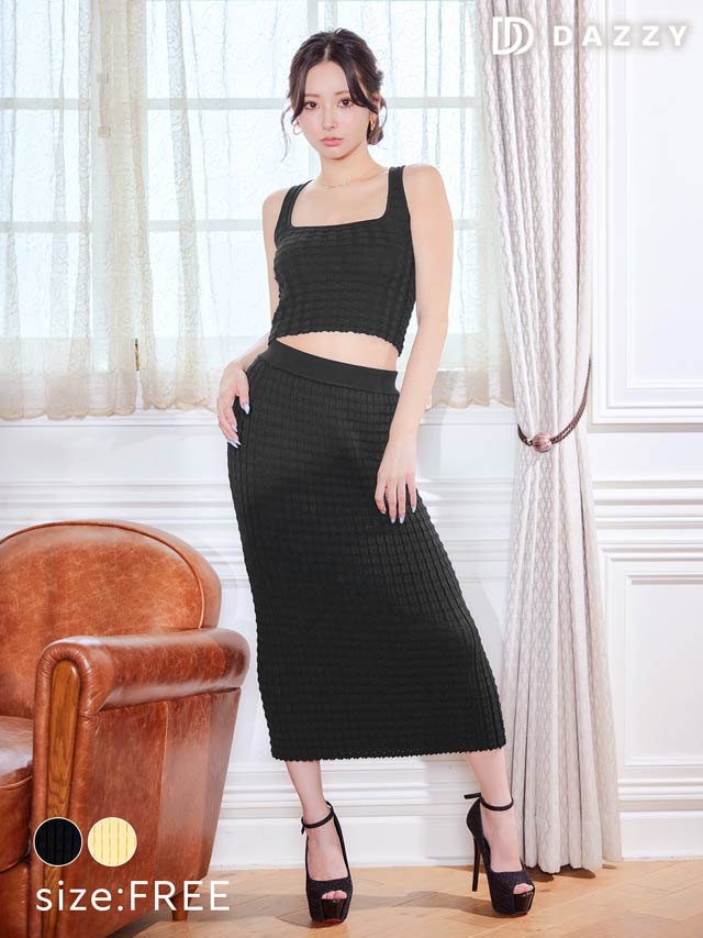 スクエアネックノースリーブトップス&タイトスカートセットアップ[カジュアル/dazzy closet]