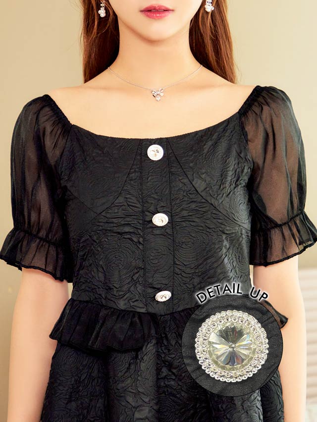 [SMLサイズ]ジャガードフリルチュール半袖Aラインミニワンピース[3サイズ展開]