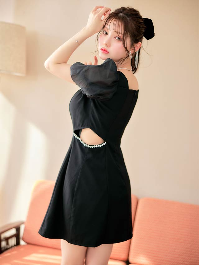 [SMLサイズ]スクエアネックビジューウエストカットワンピース[カジュアル/dazzy closet]