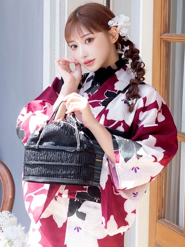 [単品] フラワーモチーフ巾着かごバッグ【YUKATA by dazzy 2025】
