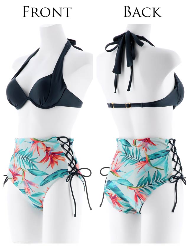 dazzyオリジナル ハイウエストリーフプリントホルタービキニ/水着【dazzy beach/2025ビキニ】