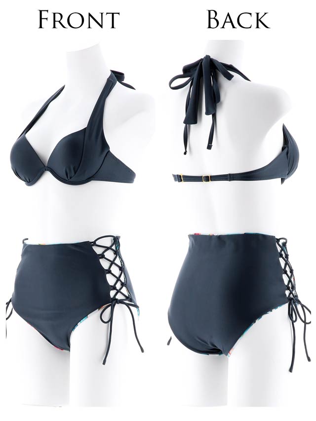 dazzyオリジナル ハイウエストリーフプリントホルタービキニ/水着【dazzy beach/2025ビキニ】