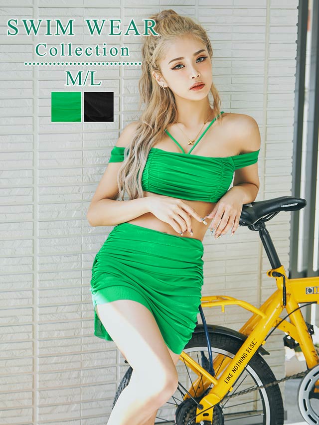 [2点SET]ワンカラーオフショルシャーリングビキニ/水着【dazzy beach/2025ビキニ】