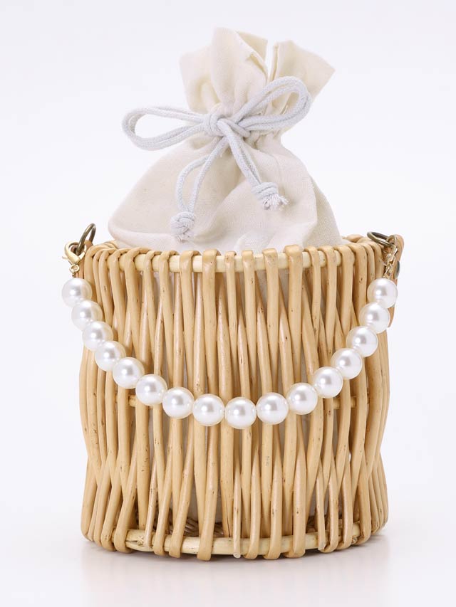 [単品] バケツ型巾着口パールハンドルかごバッグ【2025年再入荷/YUKATA by dazzy】