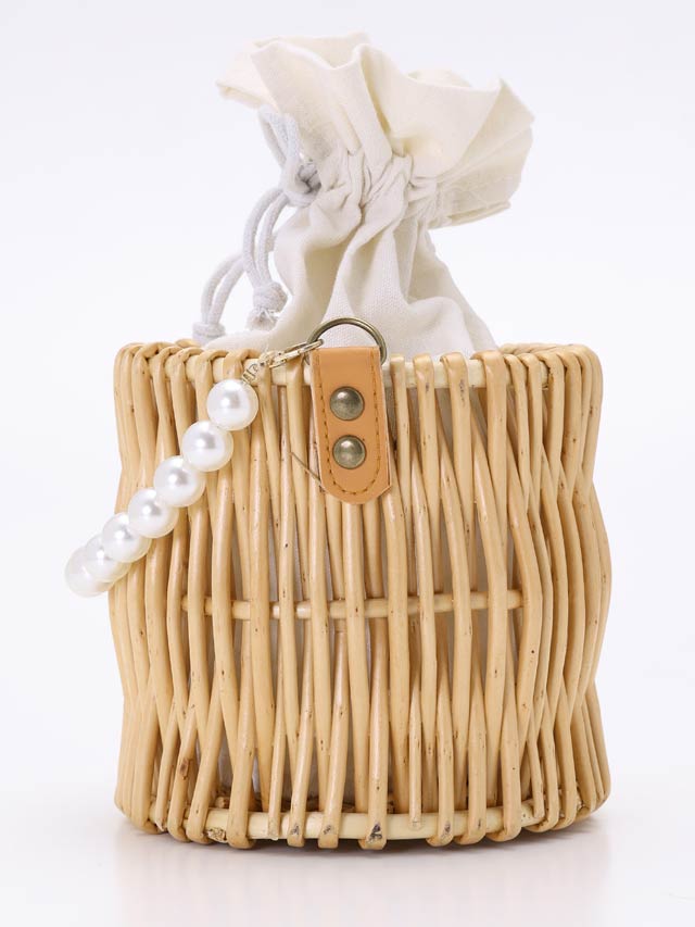 [単品] バケツ型巾着口パールハンドルかごバッグ【2025年再入荷/YUKATA by dazzy】