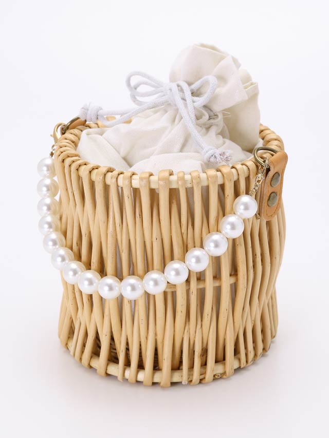 [単品] バケツ型巾着口パールハンドルかごバッグ【2025年再入荷/YUKATA by dazzy】