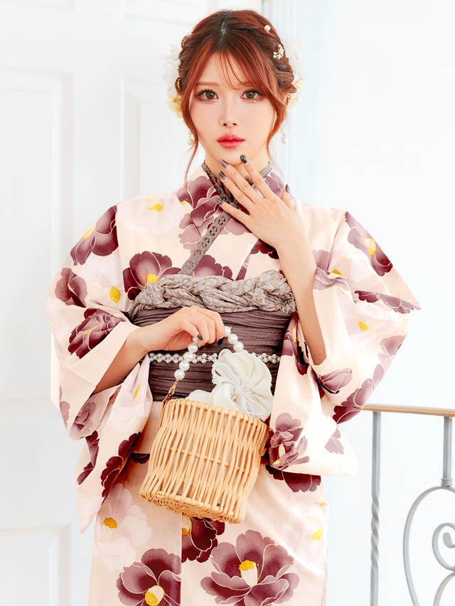 [単品] バケツ型巾着口パールハンドルかごバッグ【2025年再入荷/YUKATA by dazzy】