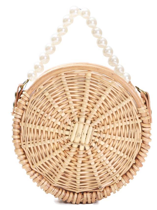 [単品] 丸型巾着口パールハンドルかごバッグ【2025年再入荷/YUKATA by dazzy】