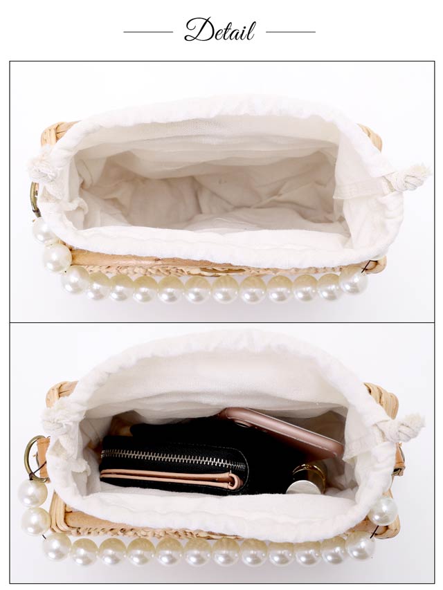 [単品] 丸型巾着口パールハンドルかごバッグ【2025年再入荷/YUKATA by dazzy】