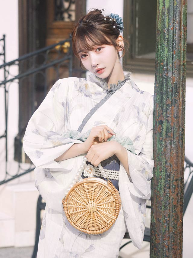 [単品] 丸型巾着口パールハンドルかごバッグ【2025年再入荷/YUKATA by dazzy】