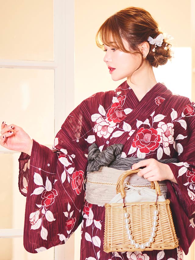 [単品] スクエア型巾着口パールチェーン付きハンドかごバッグ【2025年再入荷/YUKATA by dazzy】