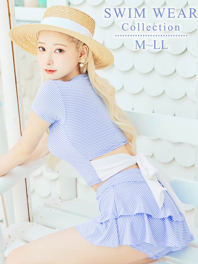 [2点SET]バックリボンボーダーフリルビキニ/水着【dazzy beach/2025ビキニ】