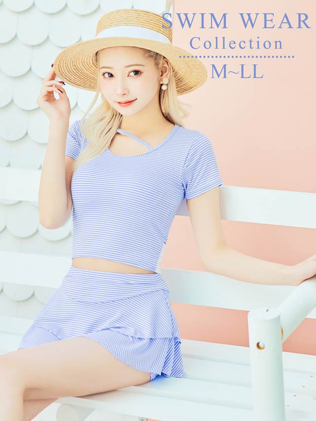 [2点SET]バックリボンボーダーフリルビキニ/水着【dazzy beach/2025ビキニ】