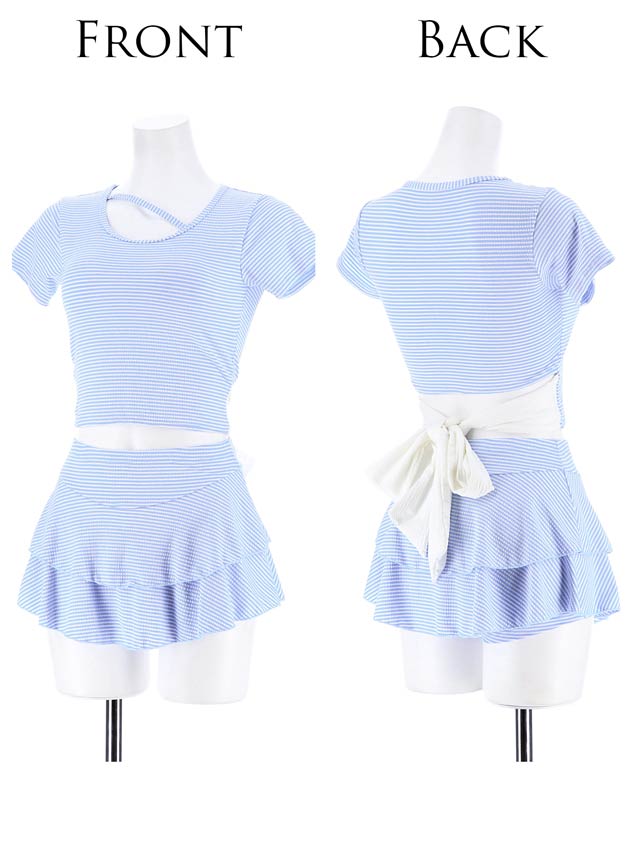 [2点SET]バックリボンボーダーフリルビキニ/水着【dazzy beach/2025ビキニ】