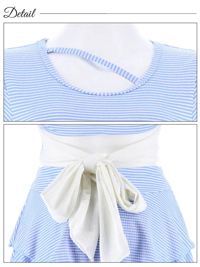 [2点SET]バックリボンボーダーフリルビキニ/水着【dazzy beach/2025ビキニ】