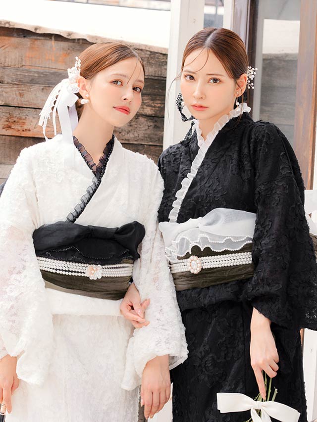 [ワンピース浴衣]花柄総レース浴衣[4点SET]【YUKATA by dazzy 2025】