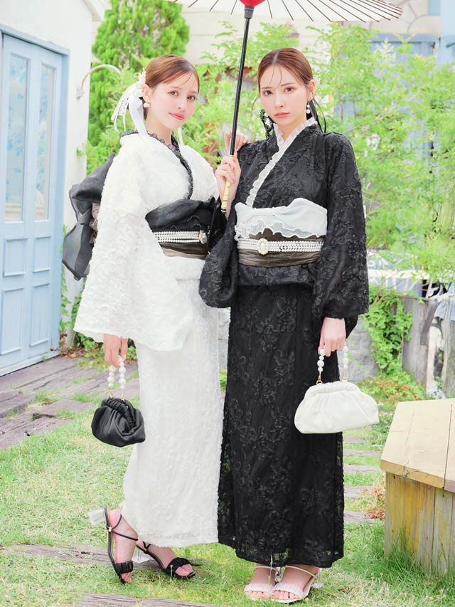 [ワンピース浴衣]花柄総レース浴衣[4点SET]【YUKATA by dazzy 2025】