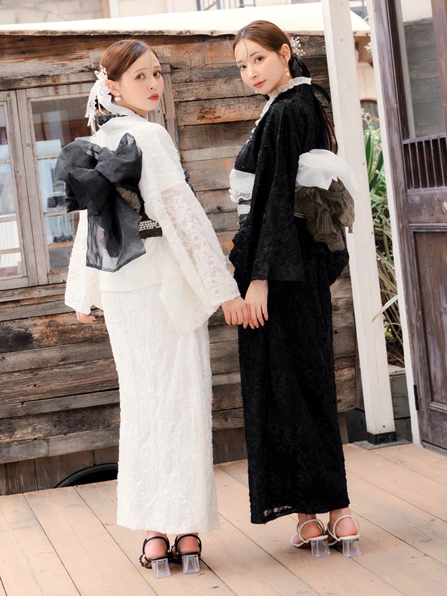 [ワンピース浴衣]花柄総レース浴衣[4点SET]【YUKATA by dazzy 2025】