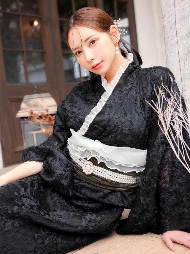 [ワンピース浴衣]花柄総レース浴衣[4点SET]【YUKATA by dazzy 2025】