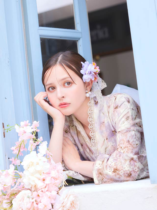 [ワンピース浴衣]水彩パステル花柄レース浴衣[4点SET]【YUKATA by dazzy 2025】