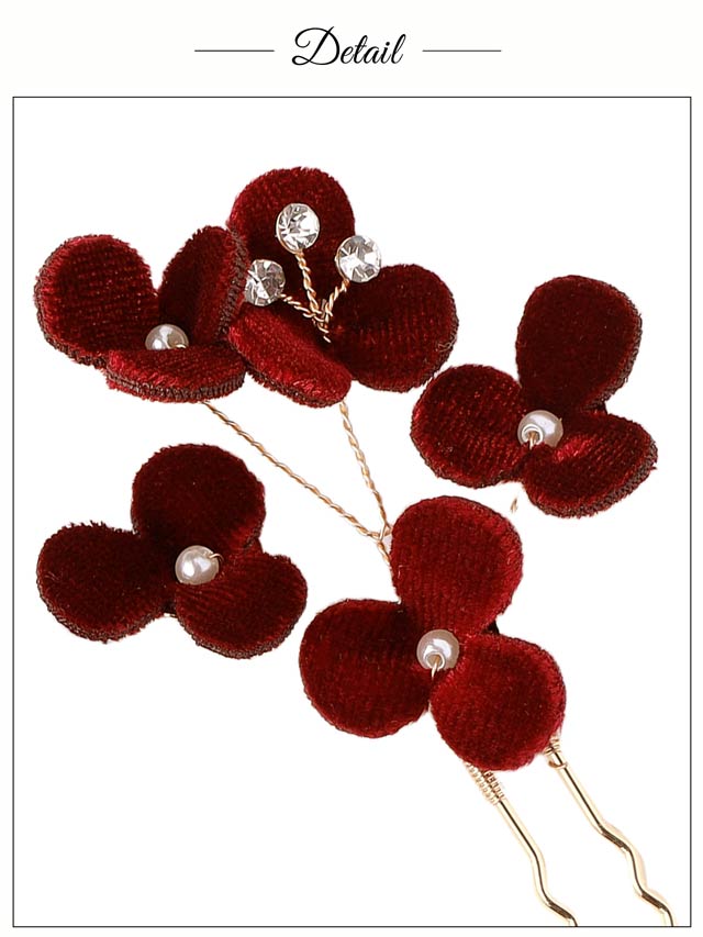 [3点SET]深紅小花ビジュー髪飾り【2025年新作/YUKATA by dazzy】