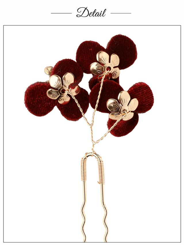 [3点SET]深紅小花ビジュー髪飾り【2025年新作/YUKATA by dazzy】