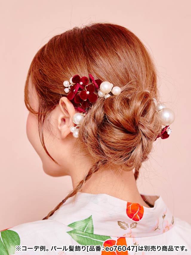 [3点SET]深紅小花ビジュー髪飾り【2025年新作/YUKATA by dazzy】