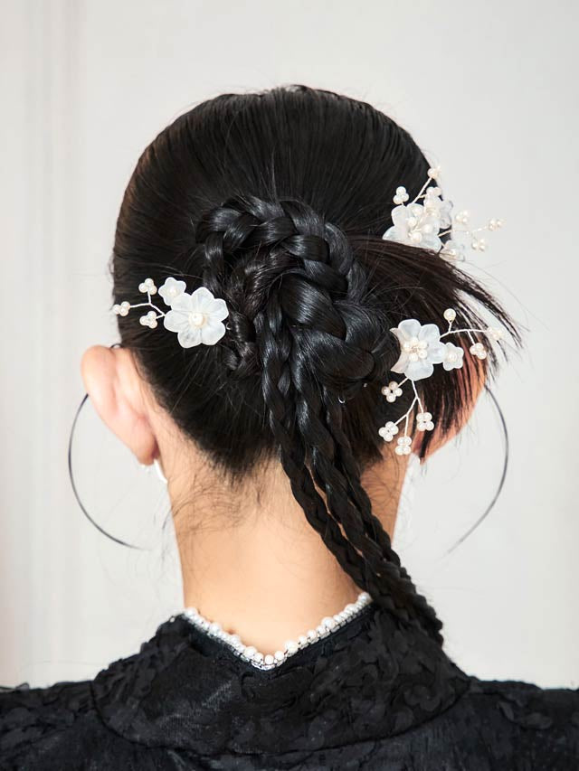 [3点SET]白花パールビジュー髪飾り【2025年新作/YUKATA by dazzy】