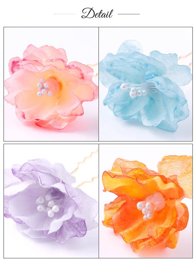 [4点SET]ニュアンスフラワー×パールビジュー髪飾り【2025年新作/YUKATA by dazzy】