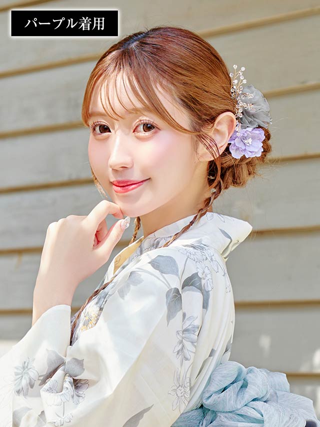 [4点SET]ニュアンスフラワー×パールビジュー髪飾り【2025年新作/YUKATA by dazzy】