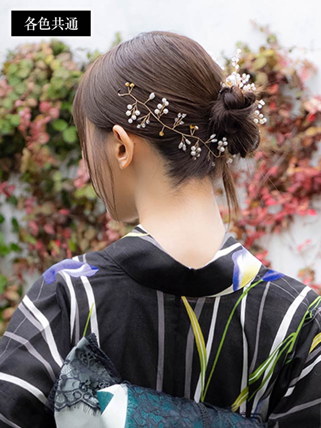 [4点SET]ニュアンスフラワー×パールビジュー髪飾り【2025年新作/YUKATA by dazzy】