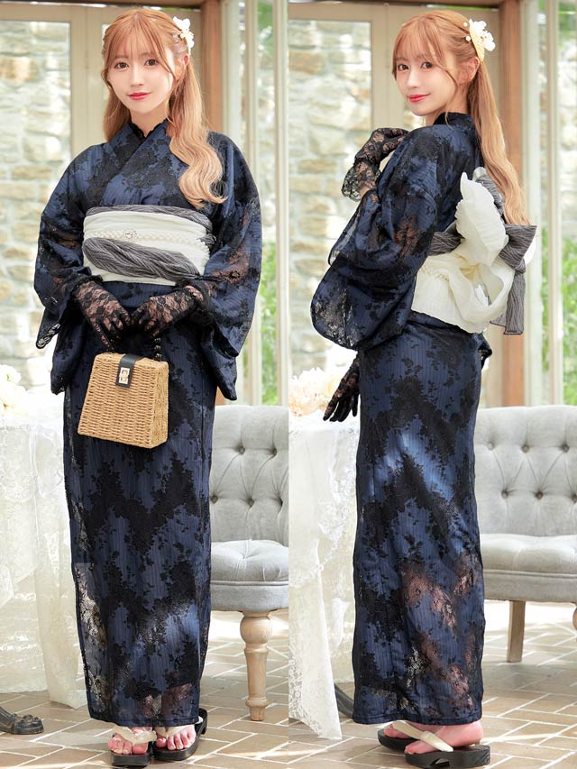 [3点SET]dazzyオリジナル配色透かしレース浴衣【YUKATA by dazzy 2025】