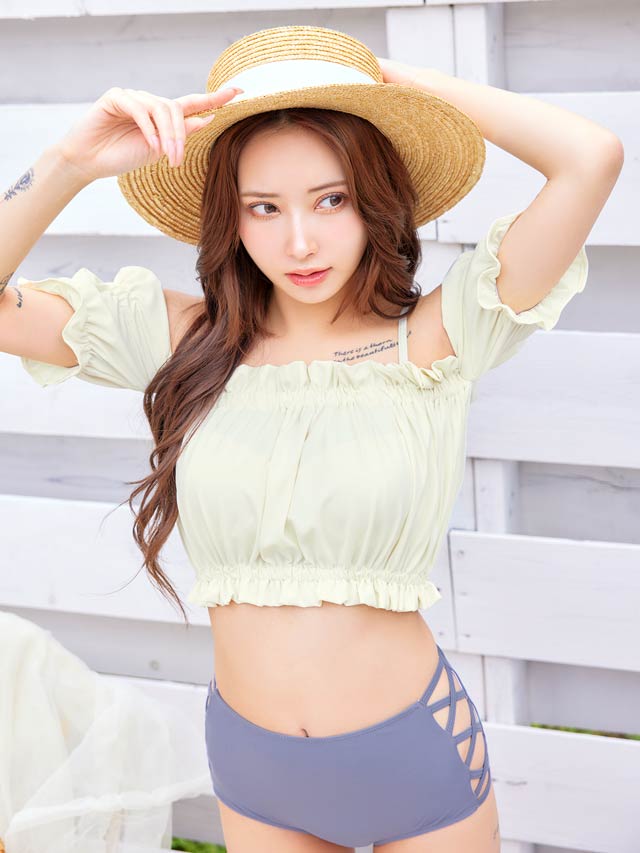 6/19新作![2点SET]フリルオフショルサイドレースアップビキニ/水着【dazzy beach/2025ビキニ】