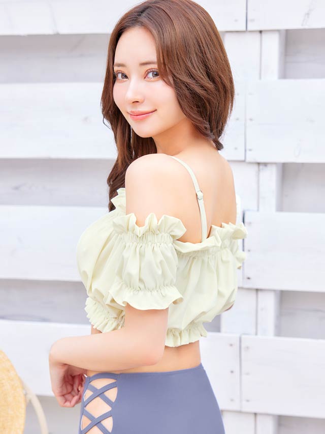 6/19新作![2点SET]フリルオフショルサイドレースアップビキニ/水着【dazzy beach/2025ビキニ】