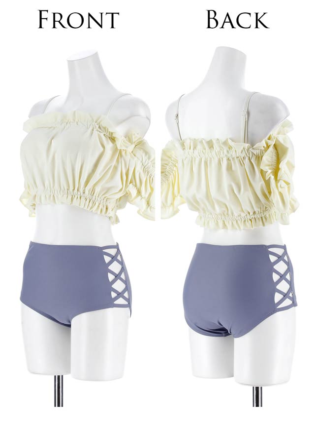 6/19新作![2点SET]フリルオフショルサイドレースアップビキニ/水着【dazzy beach/2025ビキニ】