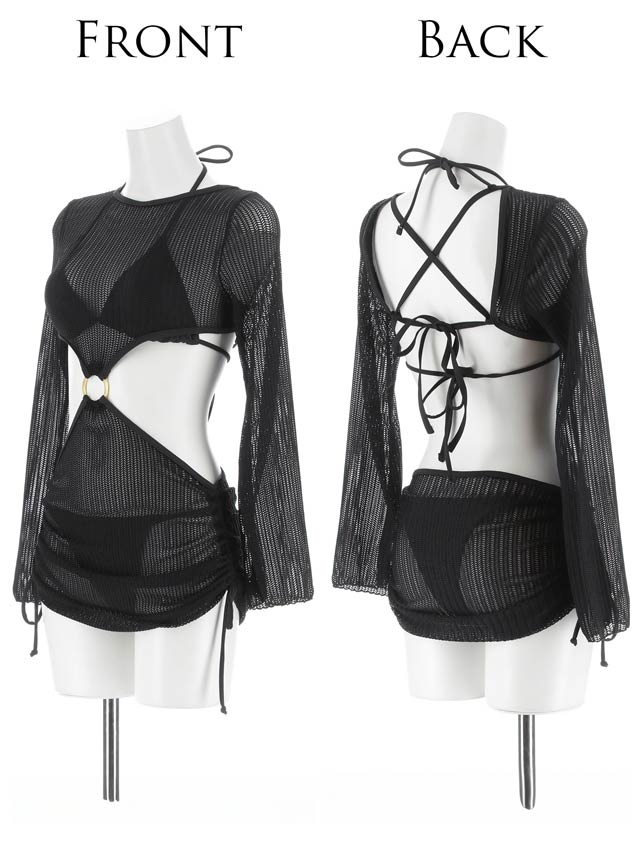 6/19新作![3点SET]センターリングメッシュレースアップビキニワンピース/水着【dazzy beach/2025ビキニ】