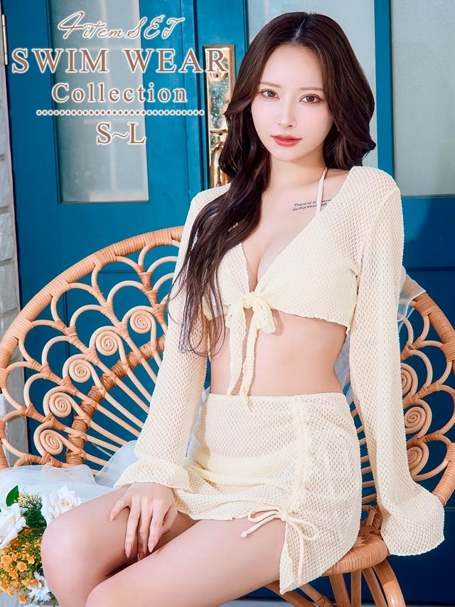 6/26UP[4点SET]シアーメッシュリボン長袖ビキニ/水着【dazzy beach/2025ビキニ】