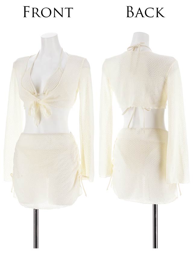 6/26UP[4点SET]シアーメッシュリボン長袖ビキニ/水着【dazzy beach/2025ビキニ】