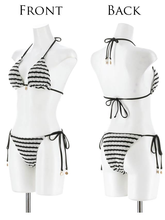 6/26UP[2点SET]ボーダーシャーリングビキニ/水着【dazzy beach/2025ビキニ】