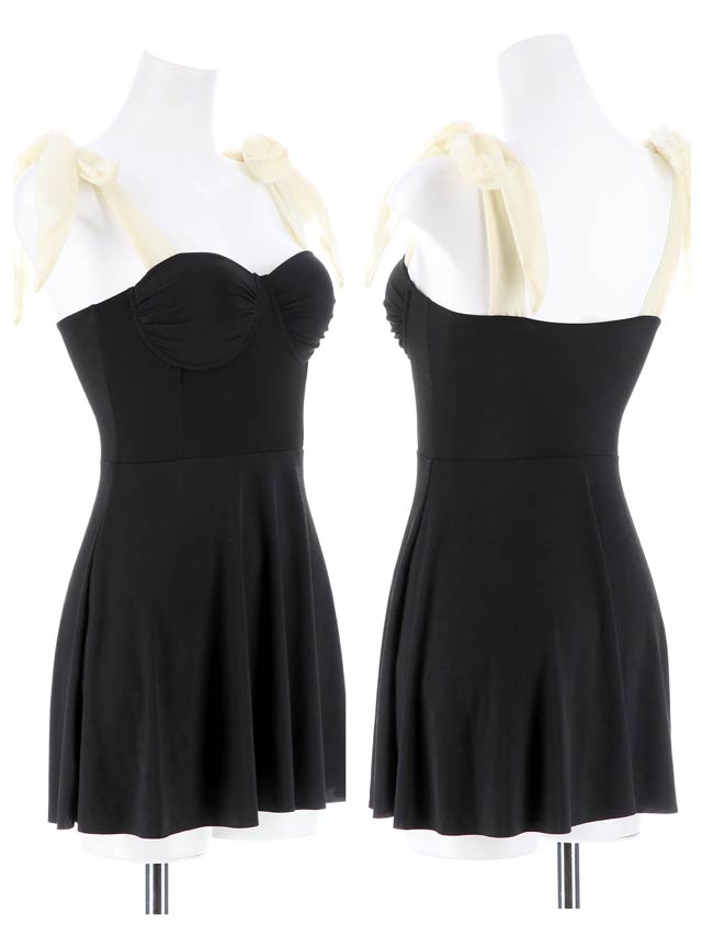 バイカラーリボンショルダーフレアワンピース/水着【dazzy beach/2025ビキニ】