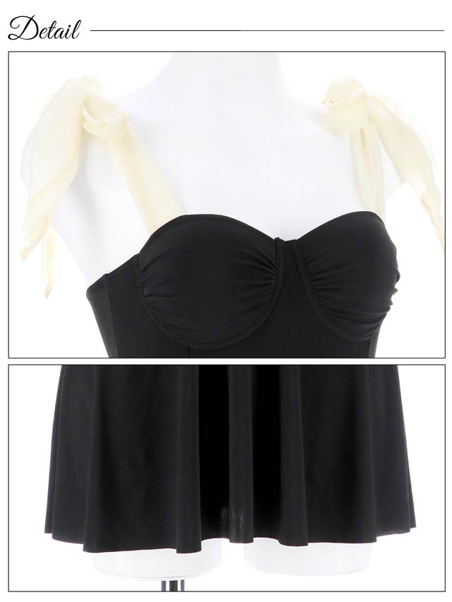 バイカラーリボンショルダーフレアワンピース/水着【dazzy beach/2025ビキニ】