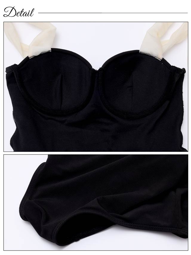 バイカラーリボンショルダーフレアワンピース/水着【dazzy beach/2025ビキニ】