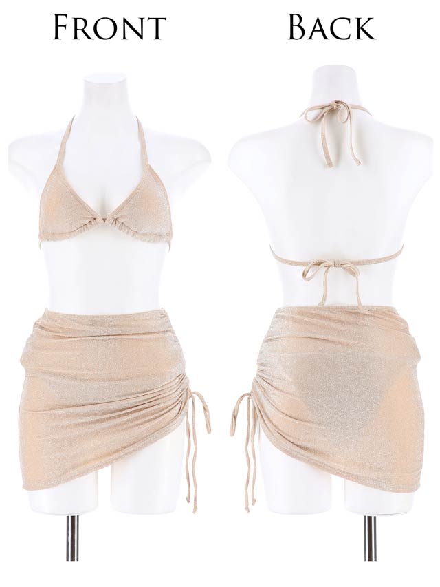 [3点SET]シャーリングパレオホルターネックビキニ/水着【dazzy beach/2025ビキニ】