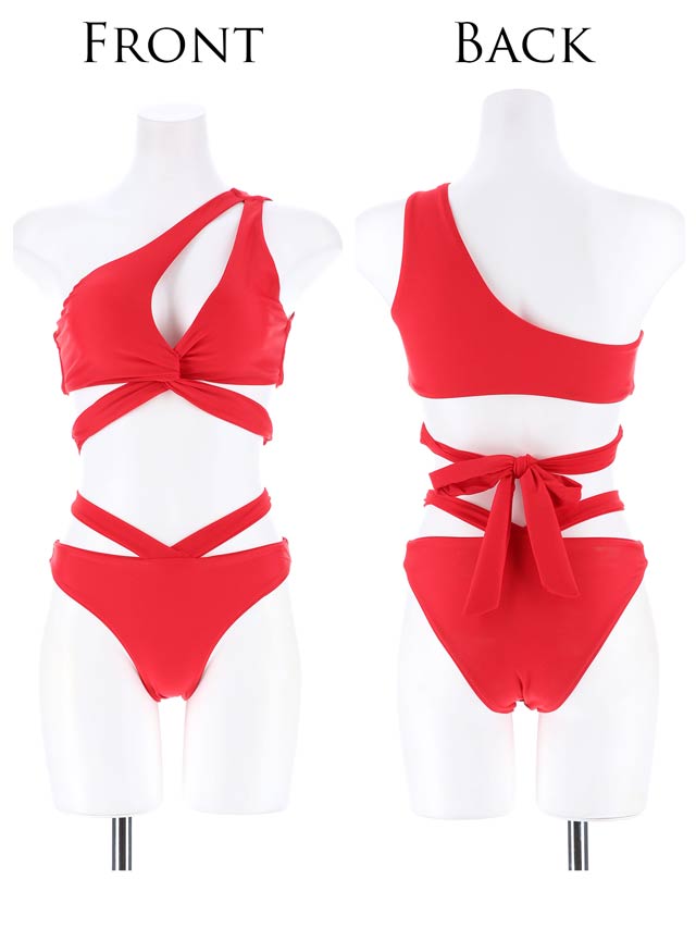 [2点SET]ワンショルダークロスバックリボンビキニ/水着【dazzy beach/2025ビキニ】