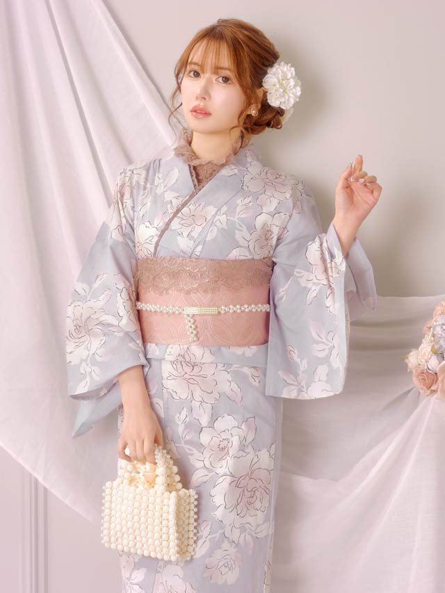 [3点SET]淡紫地×牡丹柄浴衣【YUKATA by dazzy 2025】