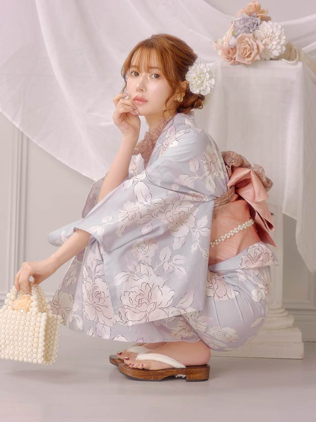 [3点SET]淡紫地×牡丹柄浴衣【YUKATA by dazzy 2025】