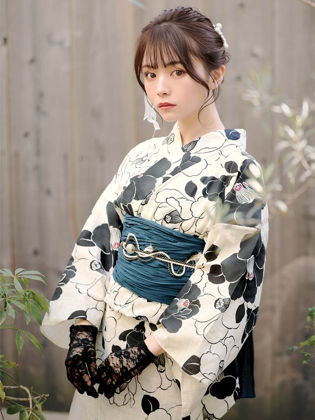 [3点SET]レトロモダン椿柄浴衣【YUKATA by dazzy 2025】