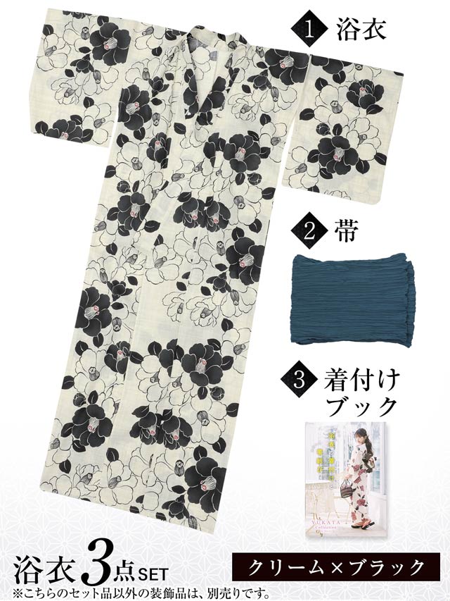 [3点SET]レトロモダン椿柄浴衣【YUKATA by dazzy 2025】